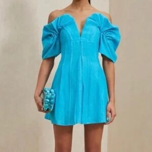 Cult Gaia Blue Off-Shoulder Dress